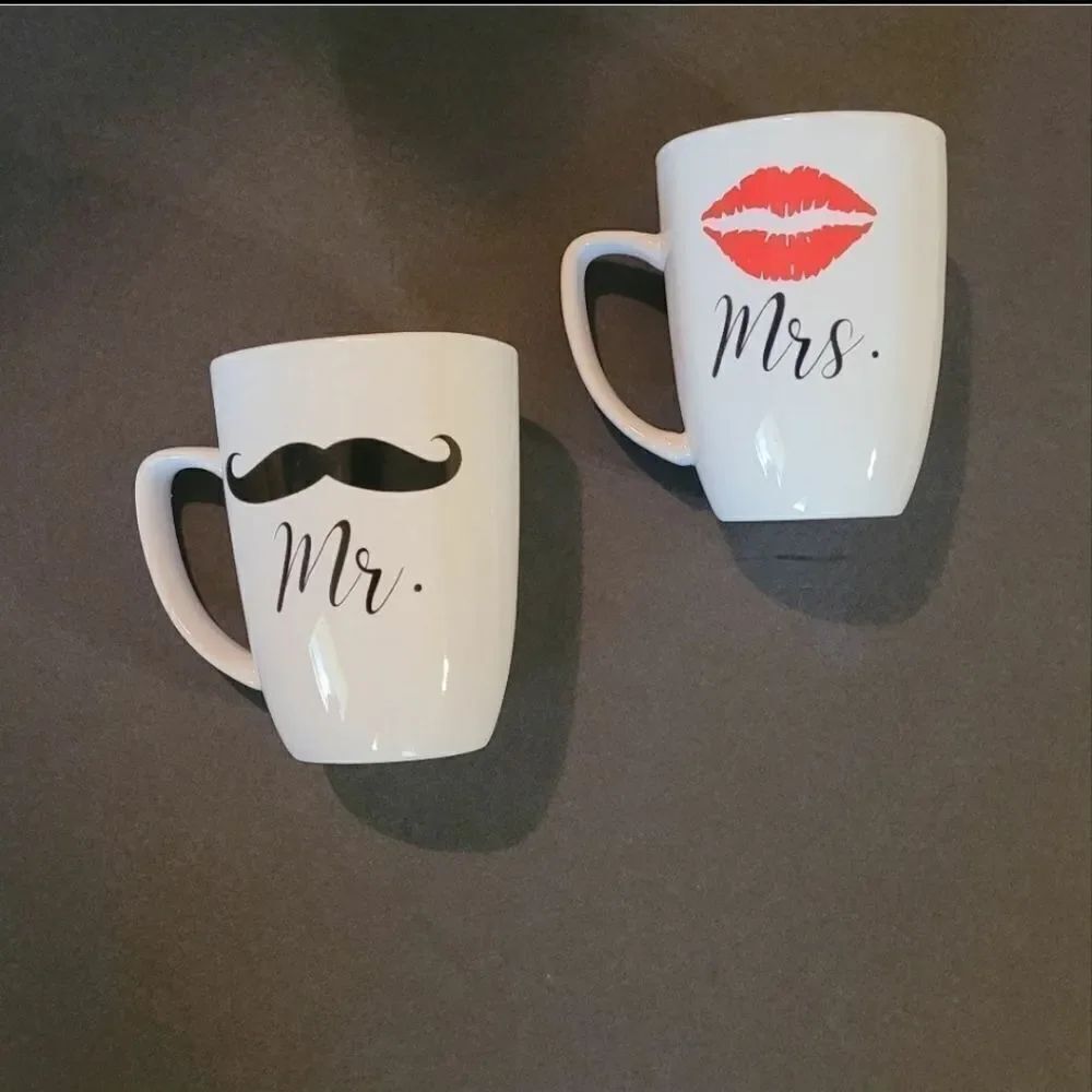 Set of 2 "Mr. and Mrs." Coffee Mugs Husband Wife Wedding Gift Anniversar…